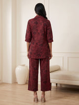 Maroon cotton silk printed designer palazzo co ord set