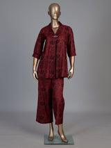 Maroon cotton silk printed designer palazzo co ord set