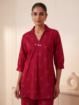 Maroon cotton silk printed casual palazzo co ord set