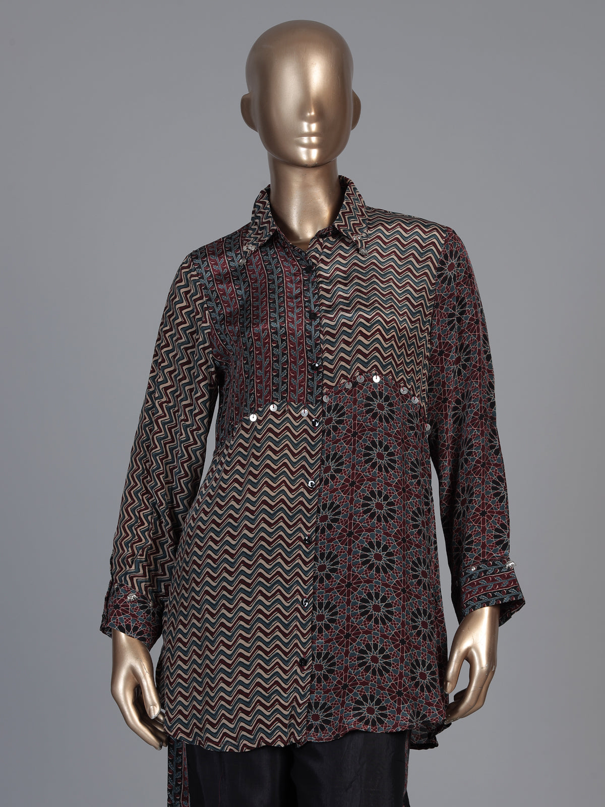 Black crepe silk printed casual palazzo co ord set