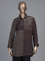 Black crepe silk printed casual palazzo co ord set