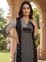 Black silk printed festive kurti set with dupatta