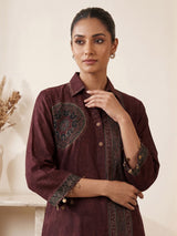 Brown crepe silk printed festive kurti set