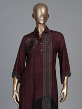 Brown crepe silk printed festive kurti set