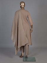 Beige cotton embroidered festive kurti set