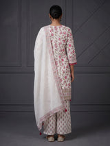 Off white cotton floral festive palazzo kurti set
