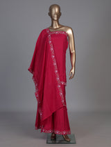 Magenta silk embroidered festive palazzo kurti set