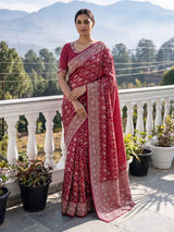 Rani pink georgette floral festive saree for women