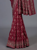 Rani pink georgette floral festive saree for women