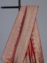 Pastel peach kanjivaram silk designer wedding saree