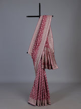 Mauve pink dola silk festive saree with zari work