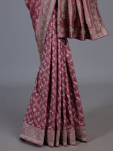 Mauve pink dola silk festive saree with zari work