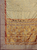 Beige tissue kanjivaram silk zardosi wedding saree with contrast pallu
