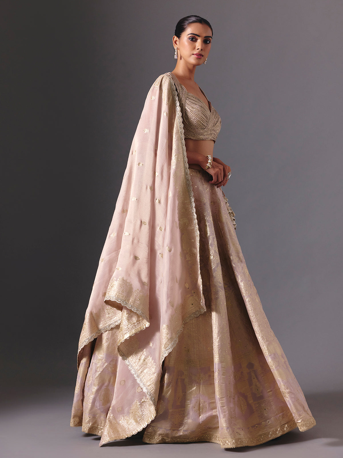 Lilac purple silk designer lehenga choli with elegant dupatta style