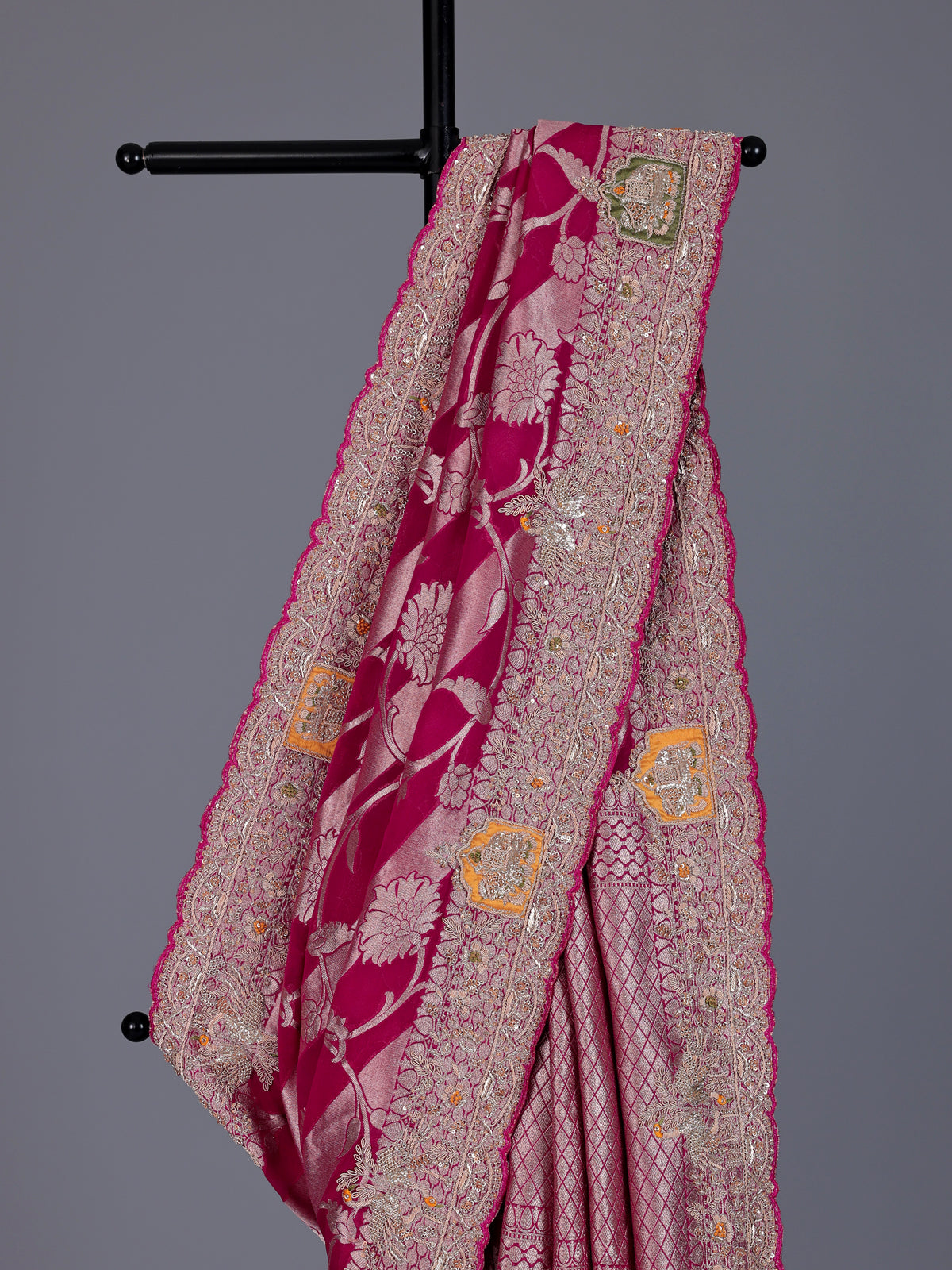 Rani pink banarasi silk festive saree for women