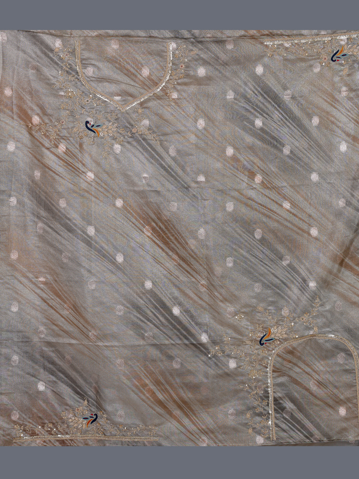 Grey tissue silk peacock border festive saree for women