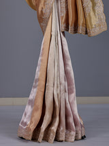 Pastel pink ziraf tissue silk color block festive saree