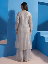 Pastel grey organza tissue designer festive palazzo suit
