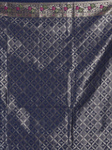 Navy paithani silk saree with elegant floral zari design