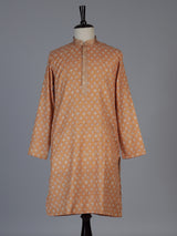 Wine cotton silk printed festive kurta suit for men with classic mandarin collar