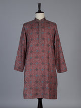 Peach cotton silk printed festive kurta suit for men with elegant mandarin collar