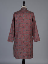 Peach cotton silk printed festive kurta suit for men with elegant mandarin collar