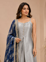 Radiant silver festive palazzo suit for women