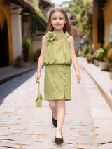 Green halter chiffon silk dress for girls