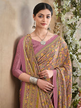 Onion pink floral printed crepe silk casualwear saree