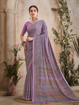 Lavender purple floral printed crepe silk
