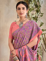 Purple and peach floral printed crepe silk casual saree