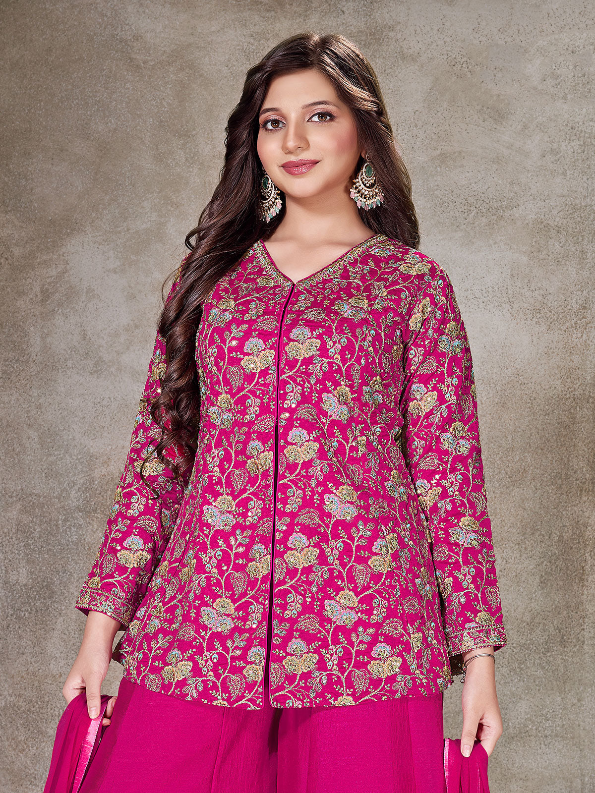 Rani pink festive crepe silk girls palazzo suit