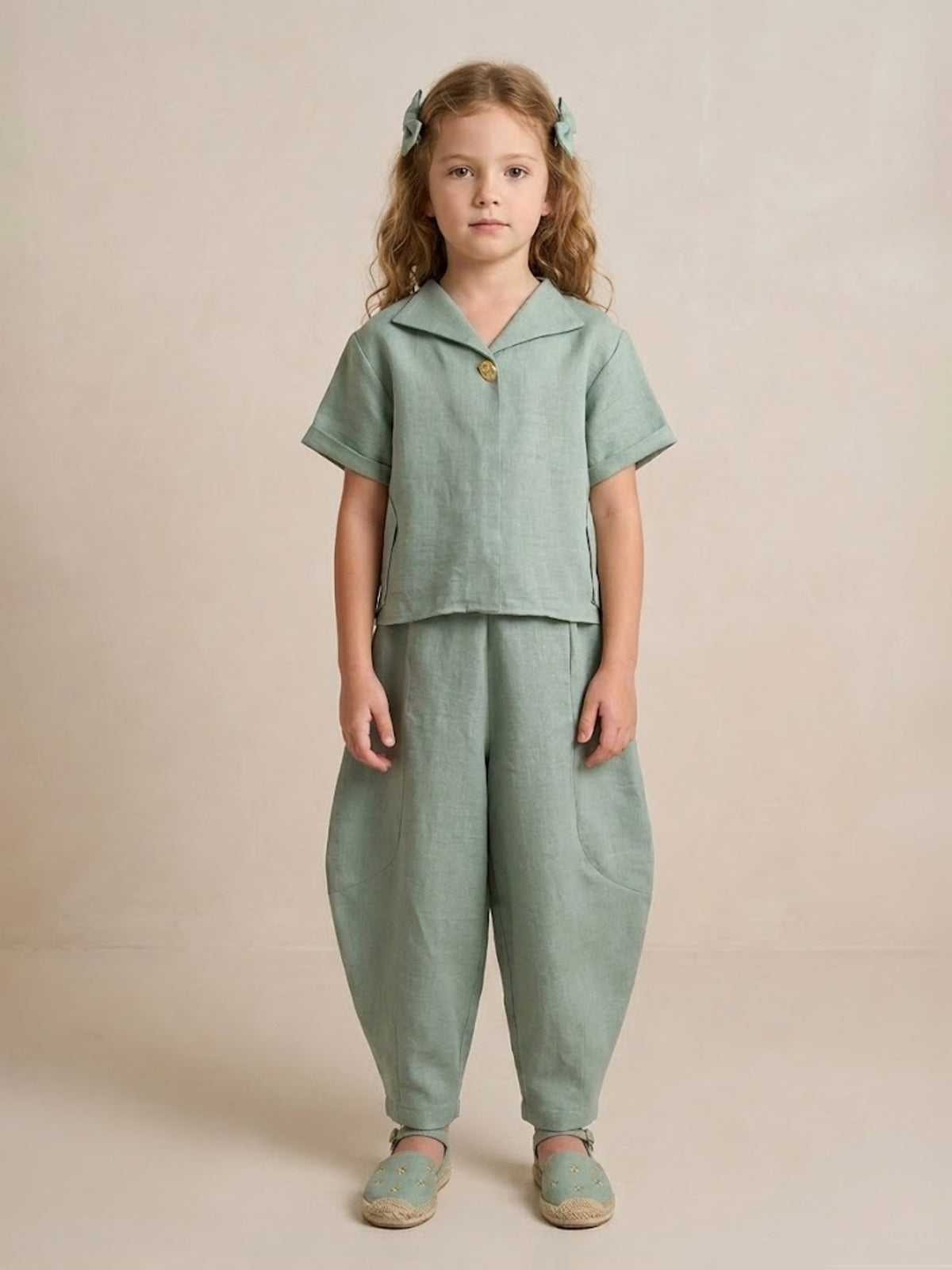 Pista green balloon pants co-ord set for girls