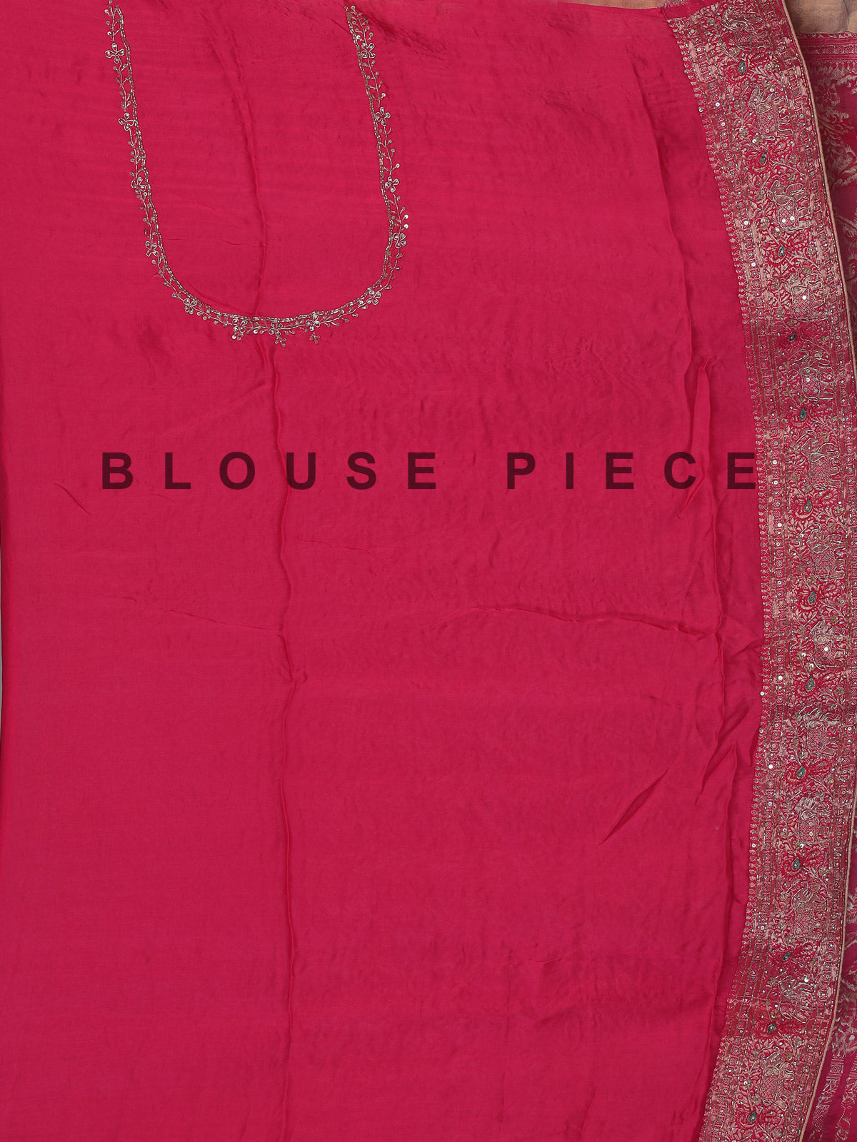 Deep rani pink dola silk floral designer festive saree