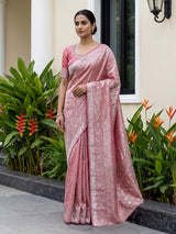 Rani pink kanjivaram tissue silk embellished festive wedding saree