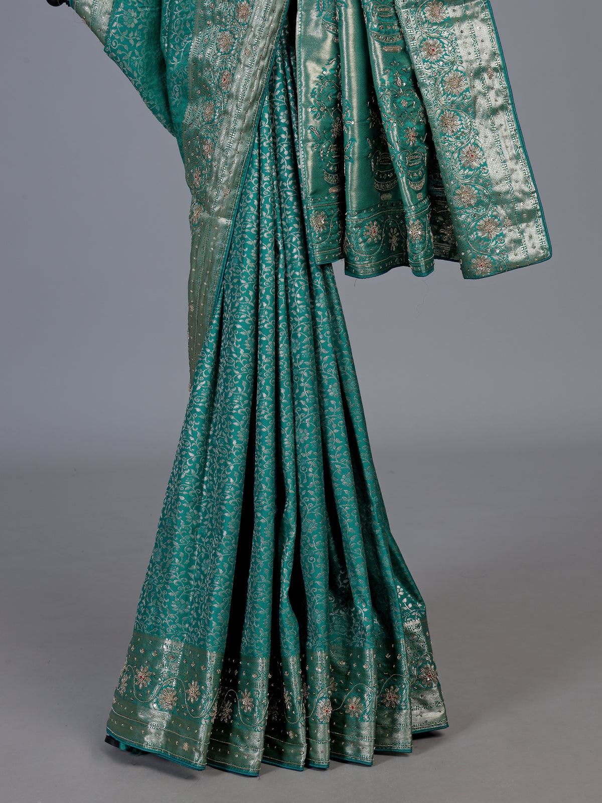 Rama green kanjivaram silk floral festive designer saree for women