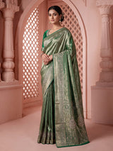 Green kanjivaram silk designer festive saree for women