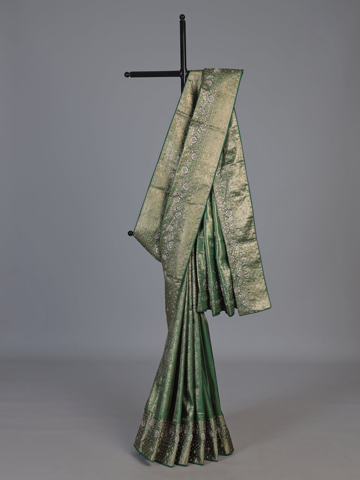 Green kanjivaram silk designer festive saree for women
