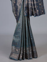 Teal blue kanjivaram silk floral designer festive saree