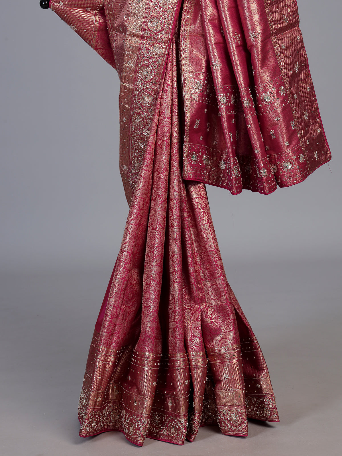 Rani pink kanjivaram silk floral festive saree for women