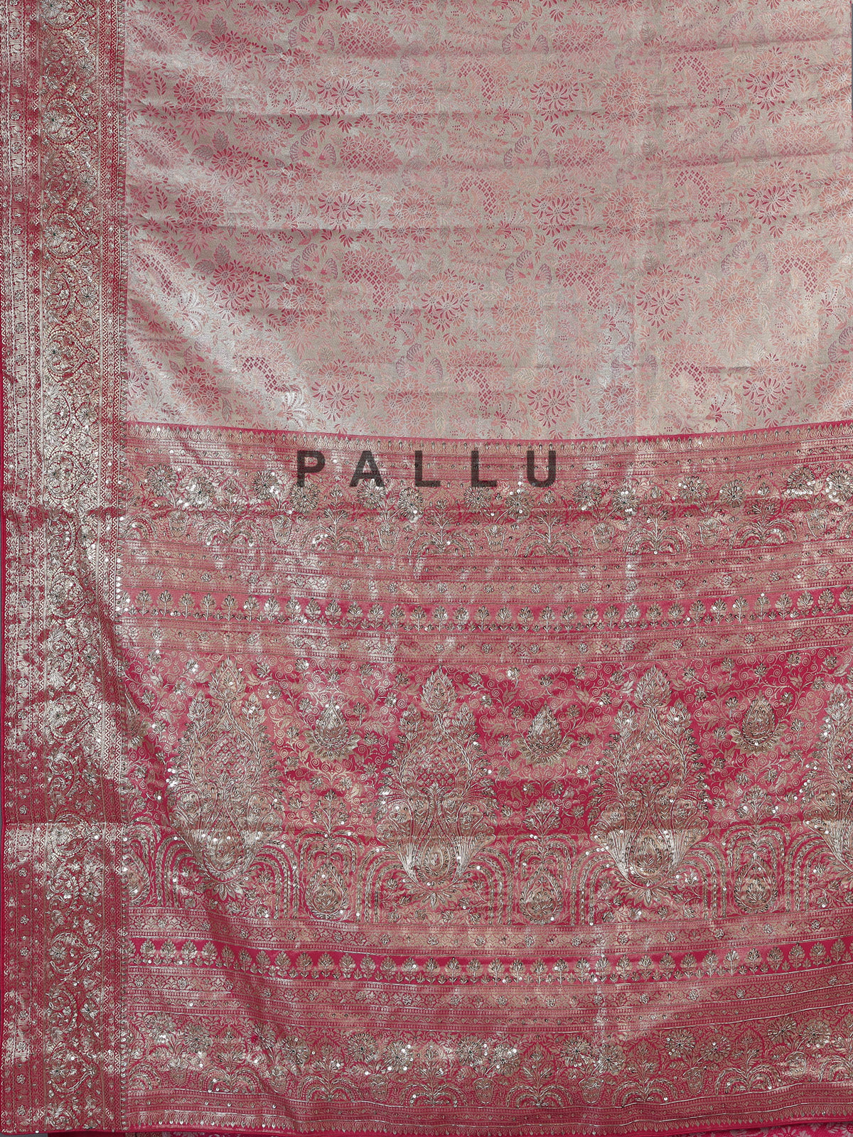 Rani pink kanjivaram silk floral festive designer saree