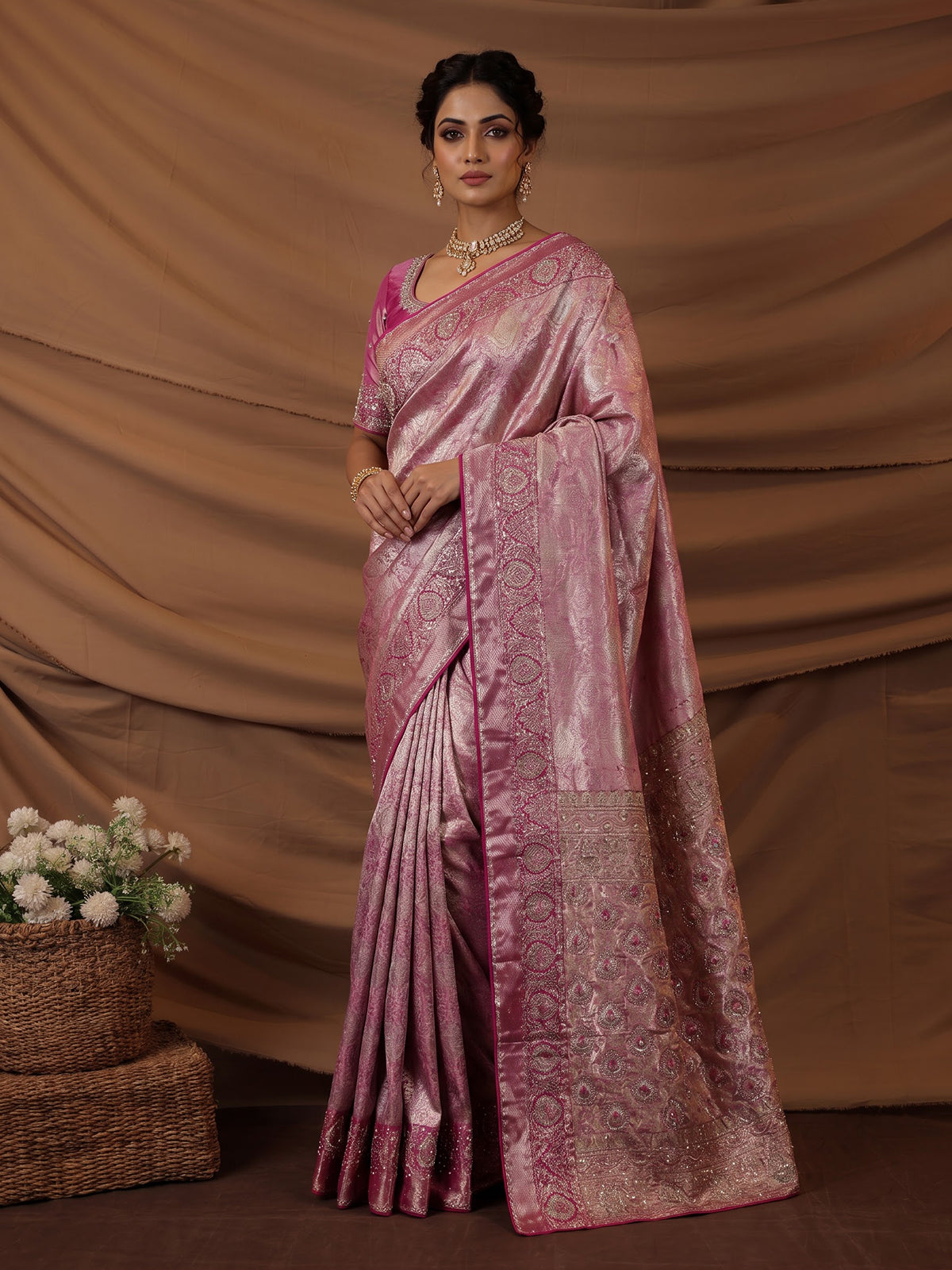 Rani pink kanjivaram silk festive saree women