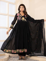 Black regal angrakha cotton silk kurti set