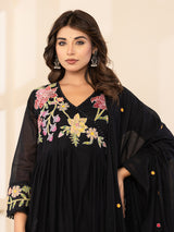 Black regal angrakha cotton silk kurti set