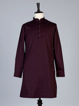 Wine solid cotton festive kurta suit for men with elegant mandarin collar