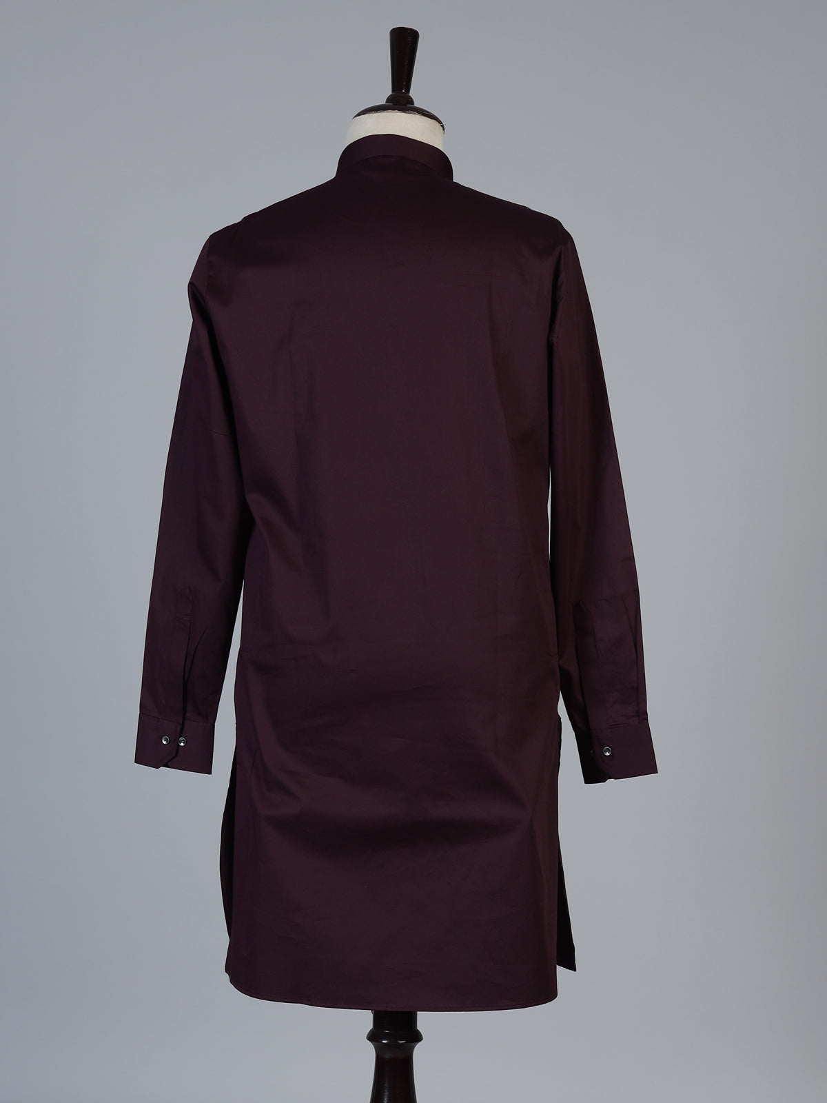 Wine solid cotton festive kurta suit for men with elegant mandarin collar