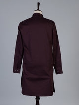 Wine solid cotton festive kurta suit for men with elegant mandarin collar