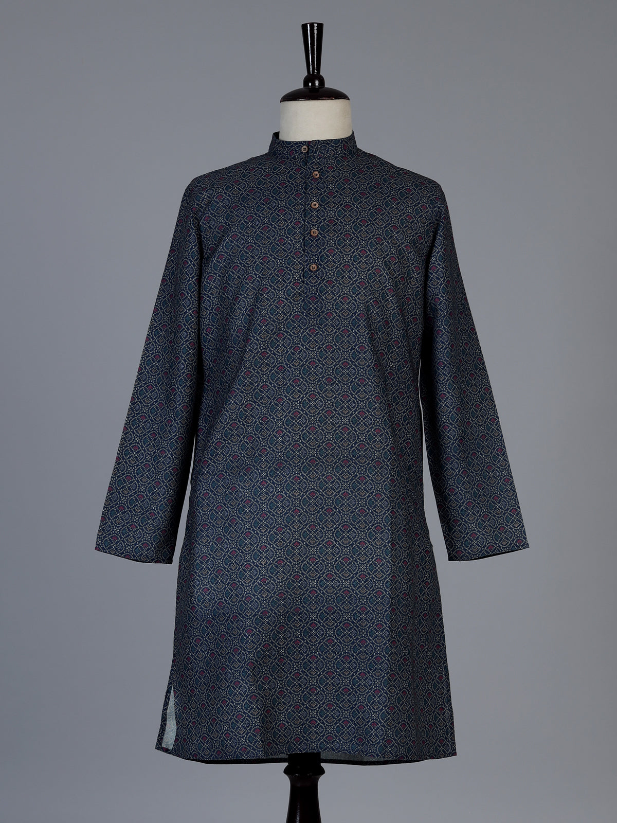 Dark blue bandhani printed cotton festive kurta suit for men