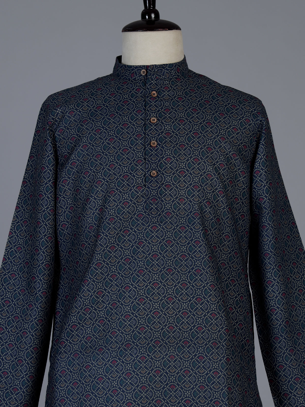 Dark blue bandhani printed cotton festive kurta suit for men