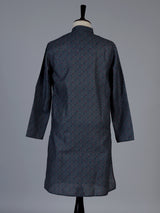 Dark blue bandhani printed cotton festive kurta suit for men